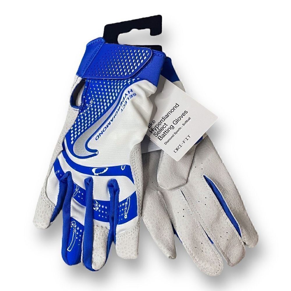 Nike Hyperdiamond Select Batting Gloves Softball White/Blue size Large New